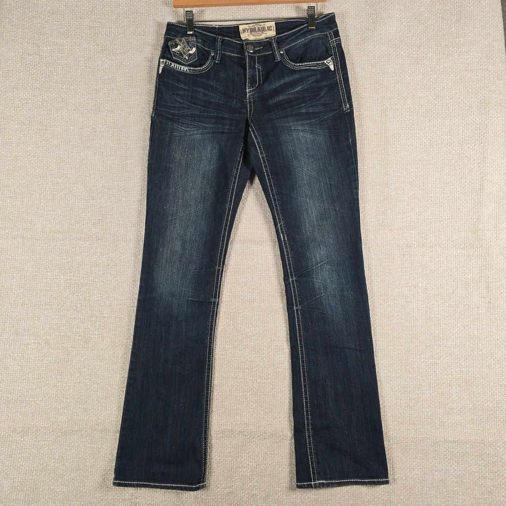 Hydraulic Gramery Women Bootcut Jeans Dark Wash Embellished Thick Stitch Size 8